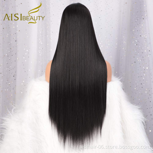 Aisi Beauty Wholesale Vendor Long Silky Straight Middle Part Black Wig Lace Front Synthetic Hair For Black Women Lace Front Wig